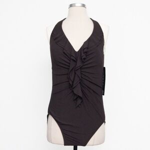 Miraclesuit. Ruffle Front‎ Halter Eclat One Piece Swimsuit.